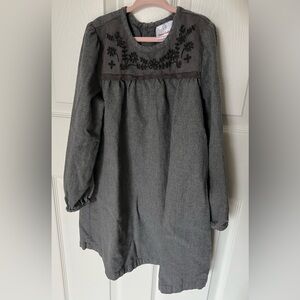 Hanna Andersson Girls Grey Peasant Dress 8 100% Cotton